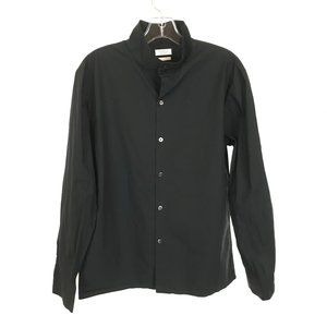 Mens Size Small Deveaux - New York Black Stand Collar Poplin Button Front Shirt